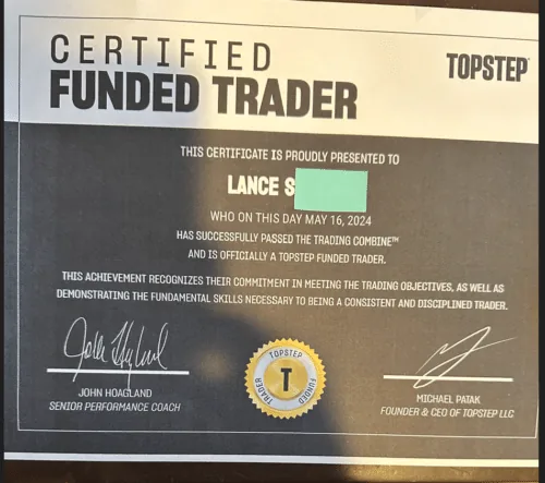 Lance Strauss's trading results using the Trading123 AlgoBot software