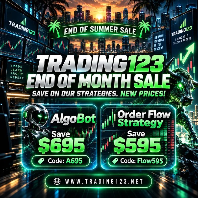 Trading123 End of Month Sale — AlgoBot save $695 (code A695) and Order Flow Strategy save $595 (code Flow595)